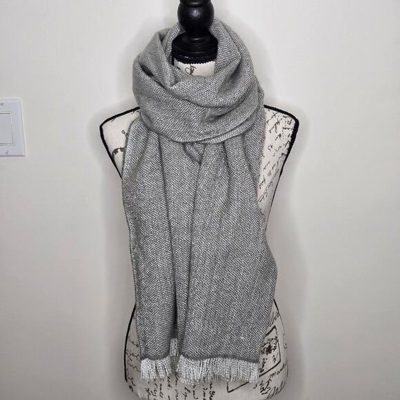 J. Crew Gray & White Knit Scarf with Fringe - Picture 1 of 6